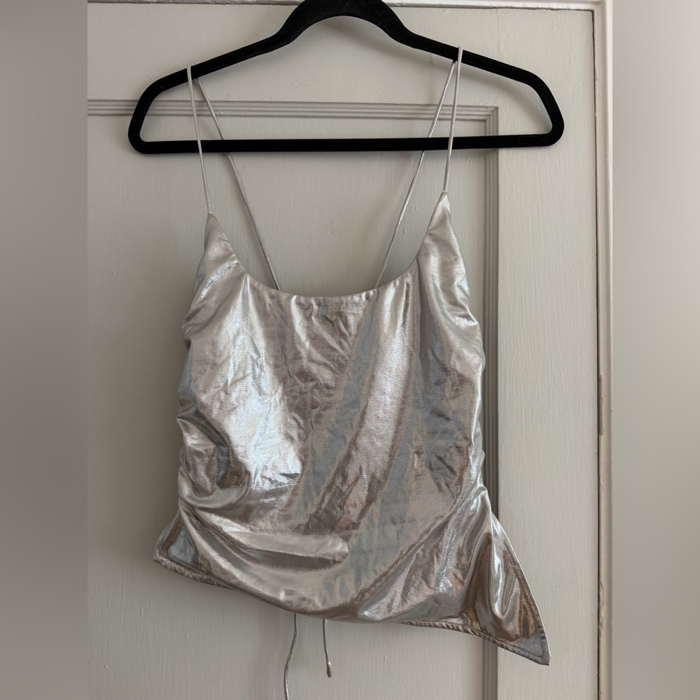 Revolve Superdown Metallic Silver A-Symmetrical Top Size Medium